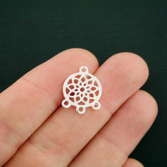 4 Dreamcatcher Connector Silver Tone Charms 2 Sided - SC7449