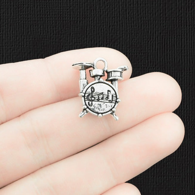 4 breloques de ton argent antique de tambour 3D - SC134