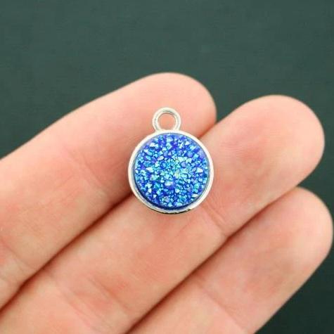 4 Druzy Silver Tone and Resin Cabochon Charms - 2 Sided - Z420