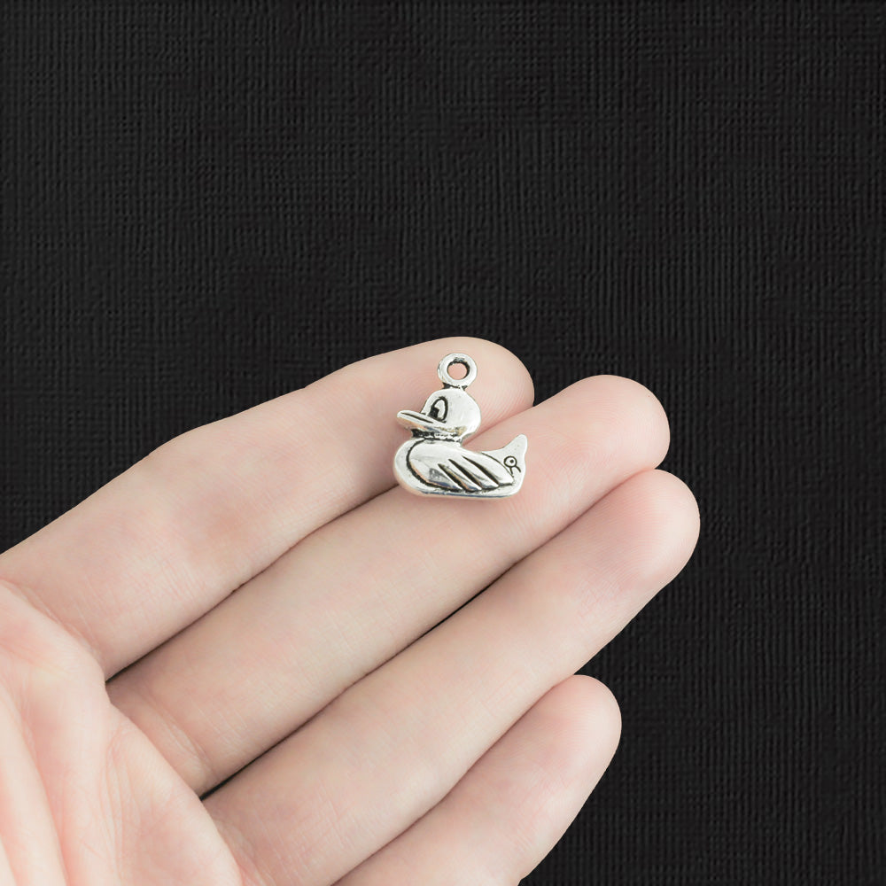 4 Duck Antique Silver Tone Charms 2 Sided - SC414