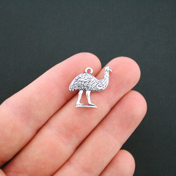 4 Emu Antique Silver Tone Charms 2 Sided - SC5435