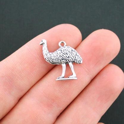 4 Emu Antique Silver Tone Charms 2 Sided - SC5435