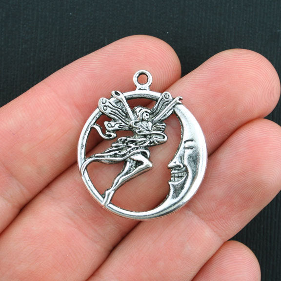 4 breloques de ton argent antique croissant de lune de fée - SC3726