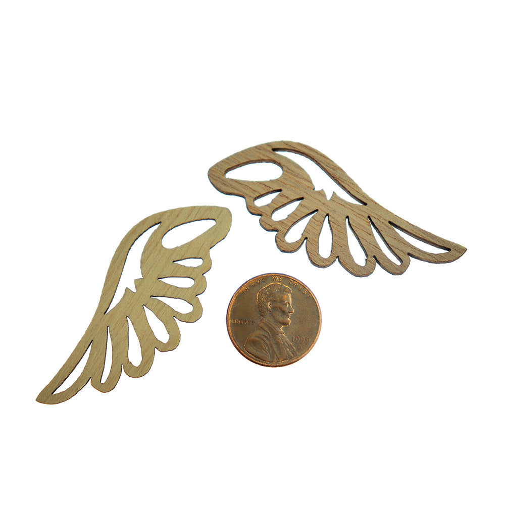 4 Filigree Angel Wing Natural Wood Charms - WP396