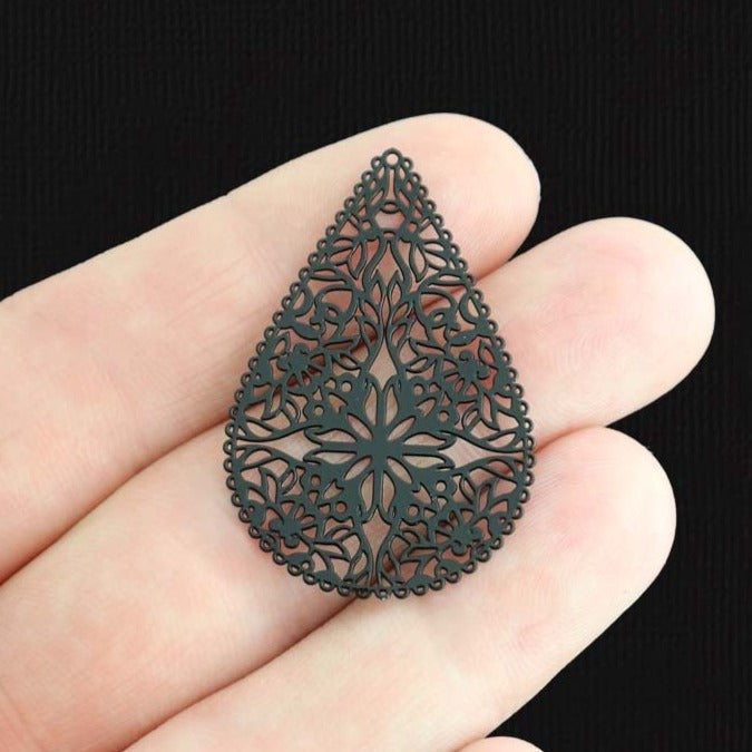 4 breloques en émail noir filigrane 2 faces - E1479