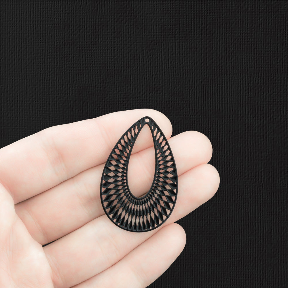 4 Filigree Drop Black Enamel Charms - E1416