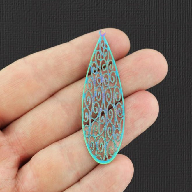 4 breloques en acier inoxydable plaqué arc-en-ciel en filigrane - SSP157