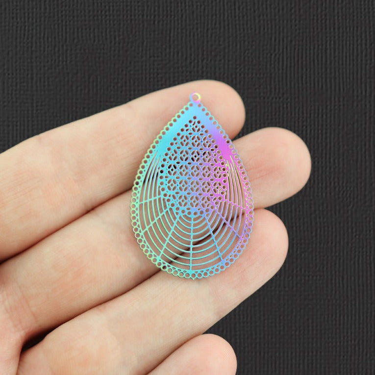 4 breloques en acier inoxydable plaqué arc-en-ciel en filigrane - SSP242