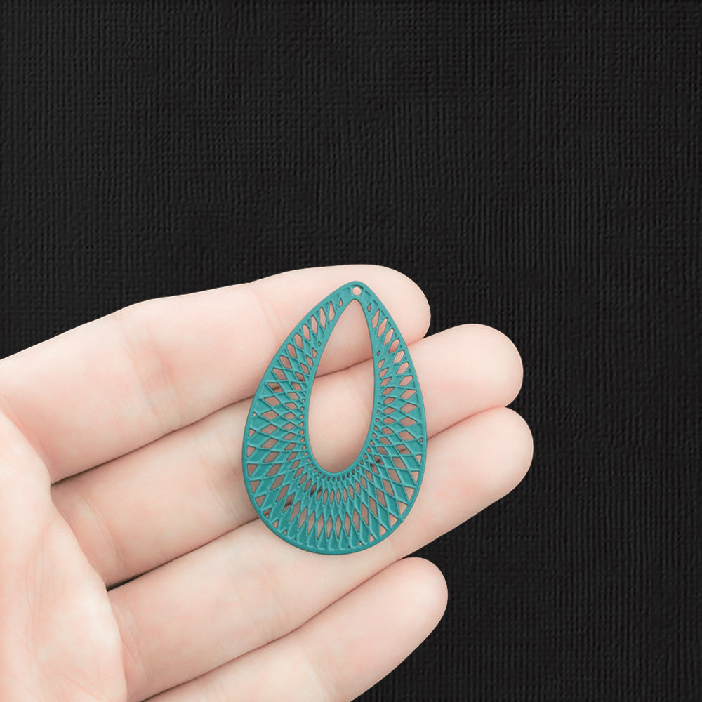 4 Filigree Drop Teal Enamel Charms - E1418