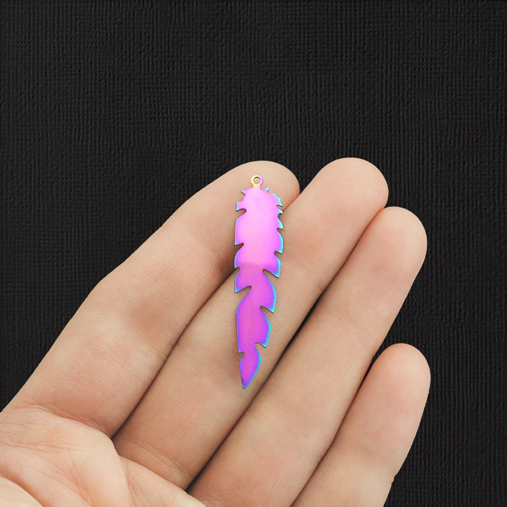 4 Filigree Leaf Rainbow Electroplated Stainless Steel Charms 2 Sided - SSP273