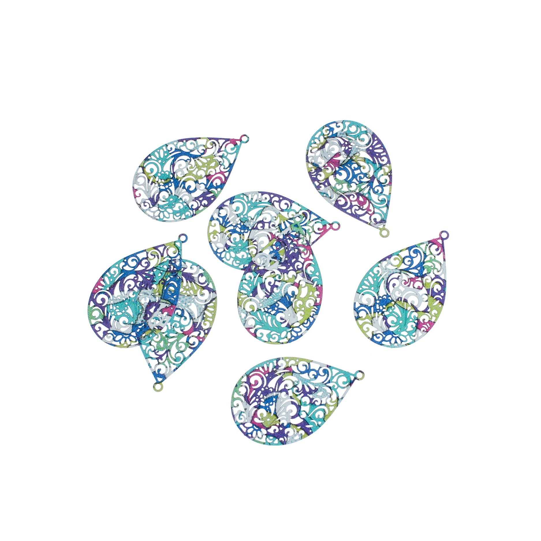 4 Filigree Teardrop Enamel Charms - E382