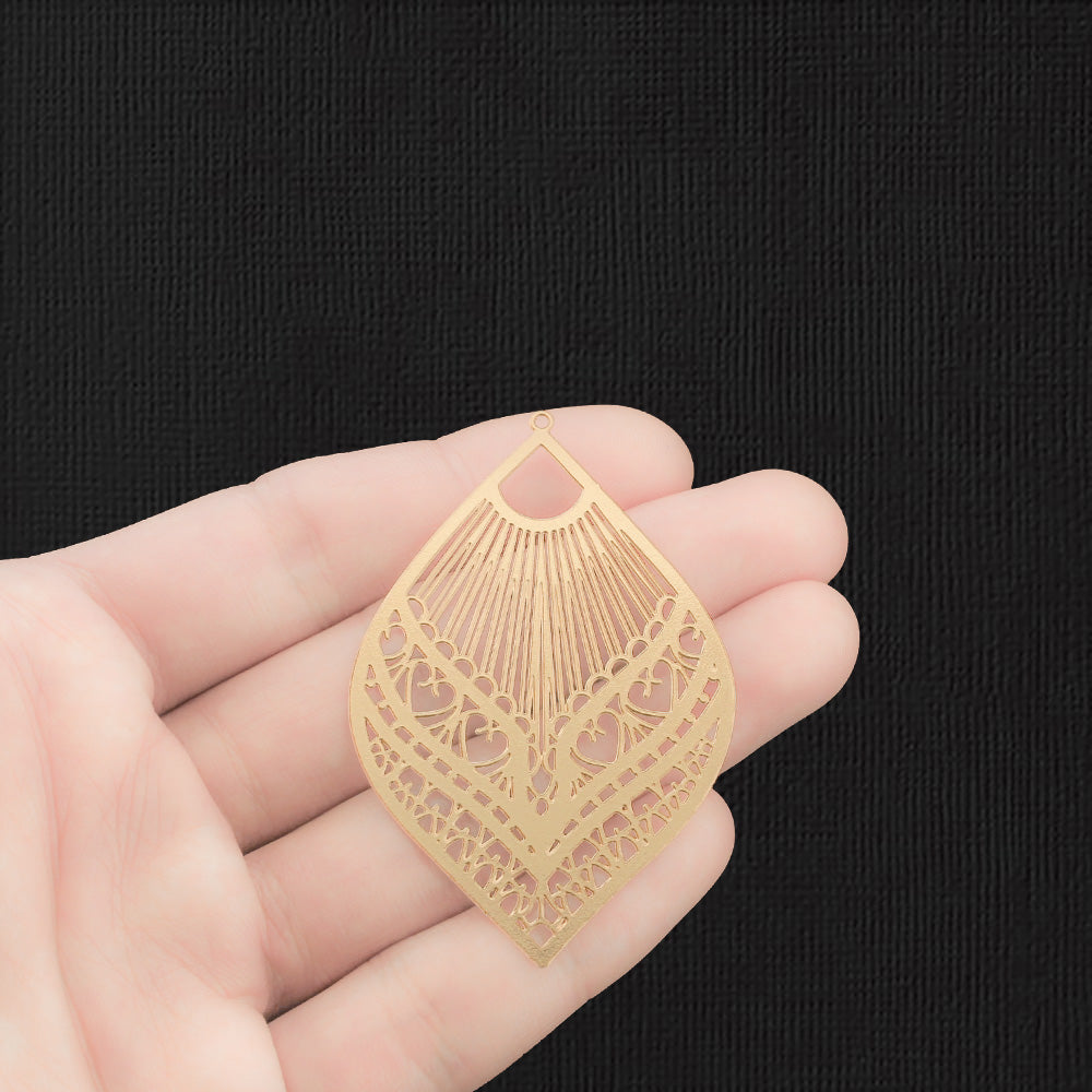 4 Filigree Teardrop Gold Tone Charms 2 Sided - GC061