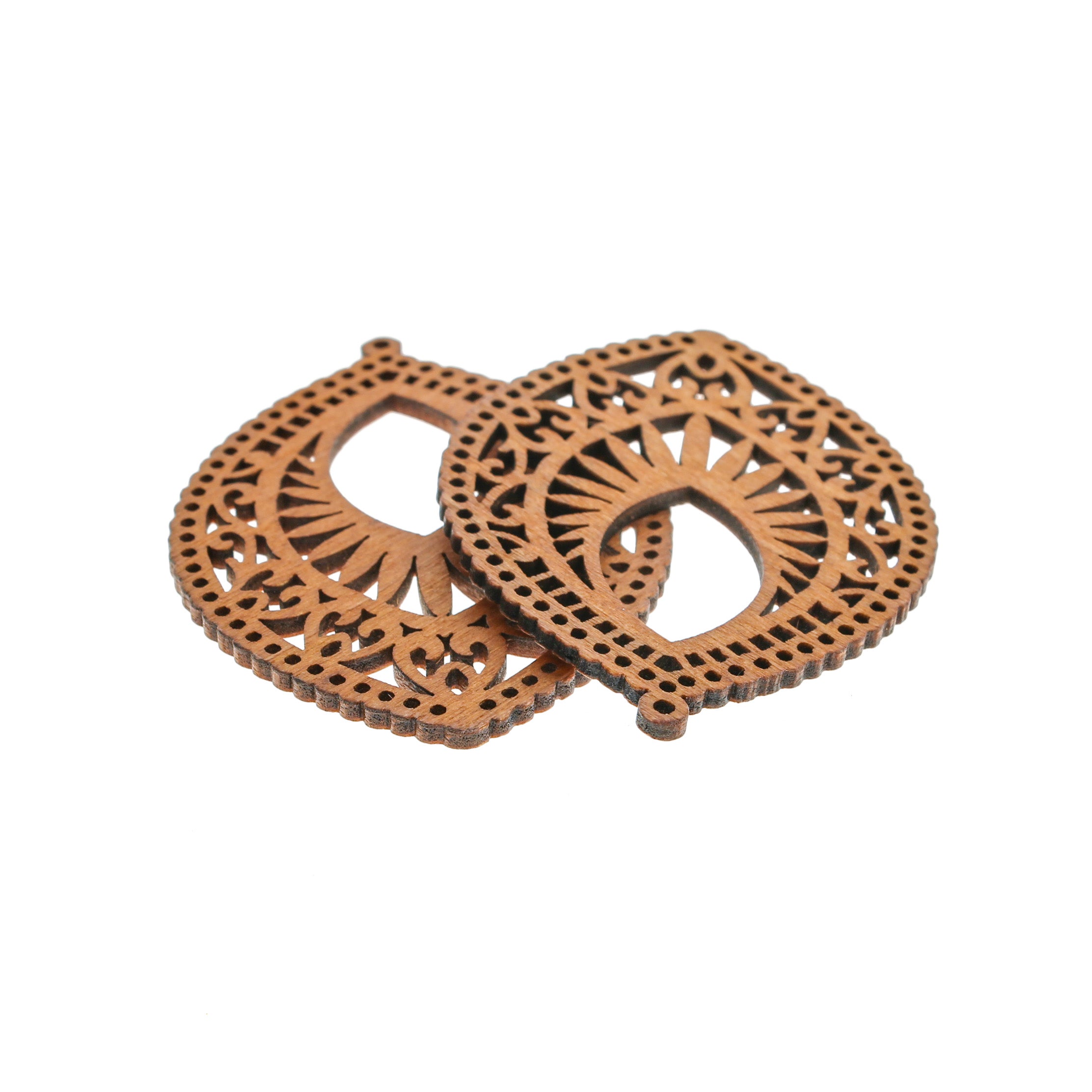 4 breloques en bois naturel filigrane larme 2 faces - WP350