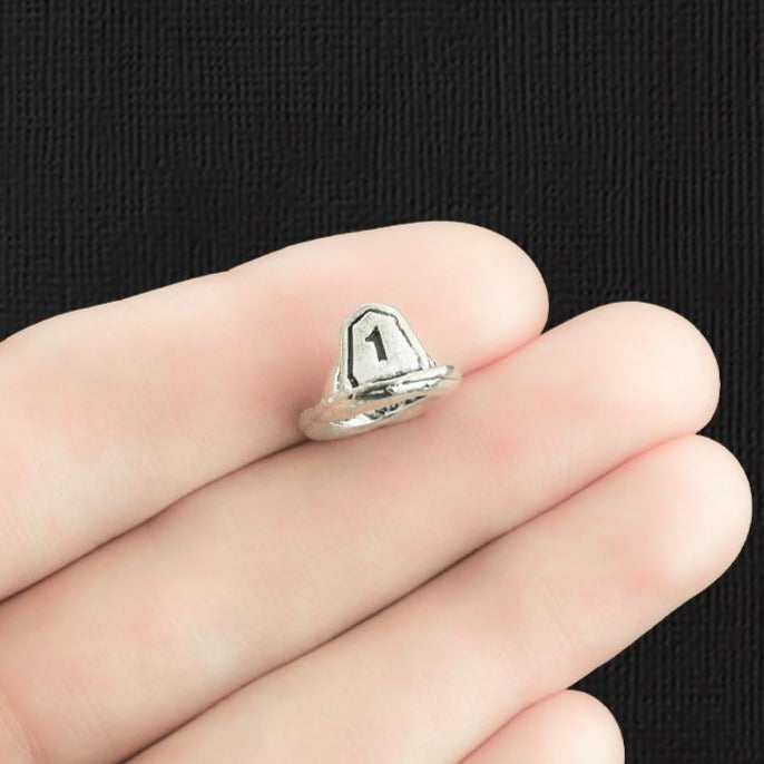 4 Fireman Helmet Antique Silver Tone Charms 3D - SC2778