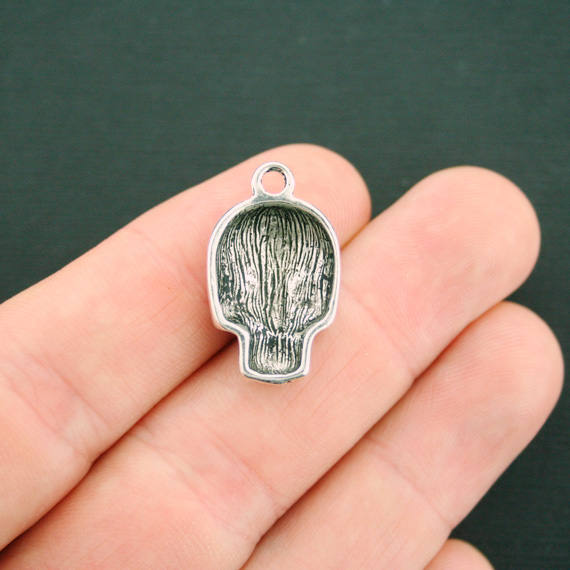 4 Floral Skull Antique Silver Tone Charms - SC6363