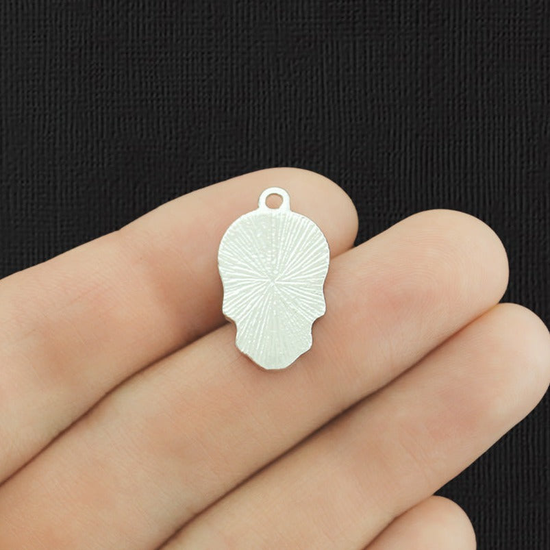 4 Floral Skull Silver Tone Enamel Charms - E1089