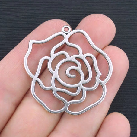 4 Flower Antique Silver Tone Charms 2 Sided - SC3007