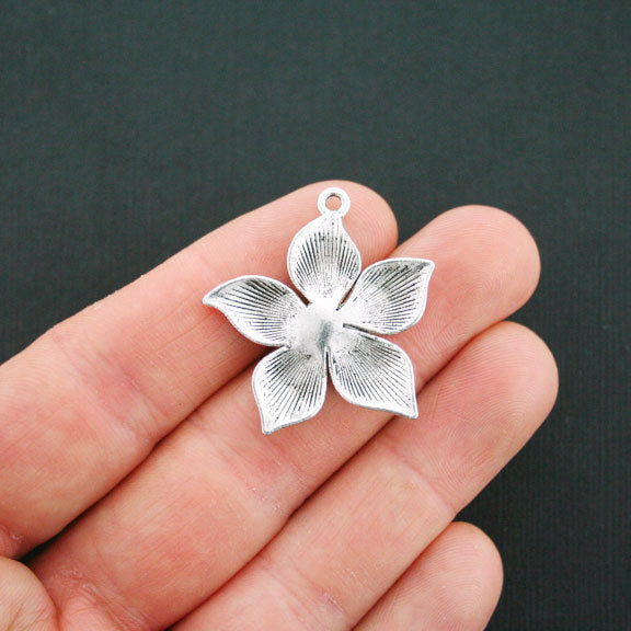4 Flower Antique Silver Tone Charms - SC5014