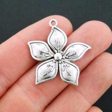 4 Flower Antique Silver Tone Charms - SC5014