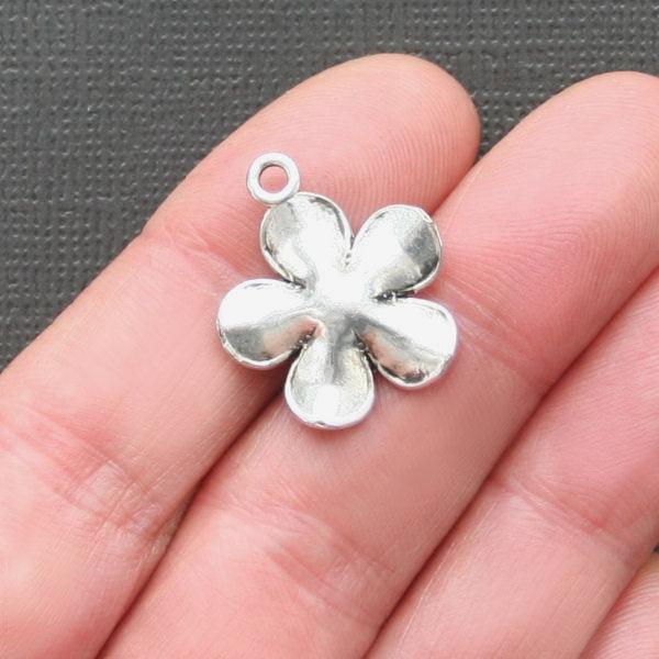 4 Flower Antique Silver Tone Charms - SC575