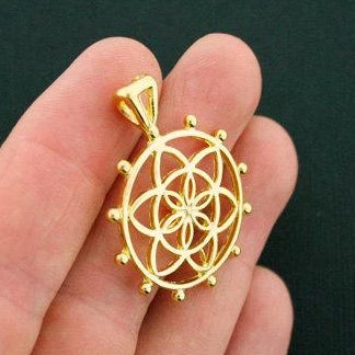 4 breloques fleur de vie couleur or antique - GC912