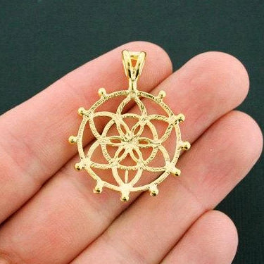 4 breloques fleur de vie couleur or antique - GC912