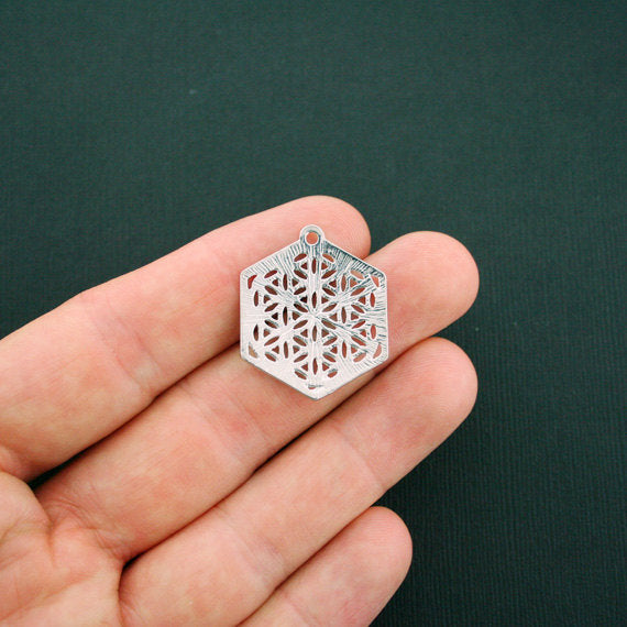 4 Flower of Life Antique Silver Tone Charms - SC5927