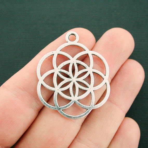 4 Flower of Life Antique Silver Tone Charms - SC7523