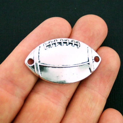 4 Football Connector Antique Silver Tone Charms - SC5664