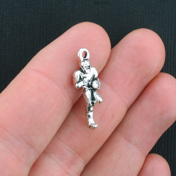 4 Football Player Antique Silver Tone Charms 2 Sided - SC3597