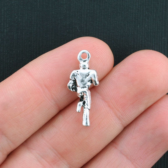 4 Football Player Antique Silver Tone Charms 2 Sided - SC3597