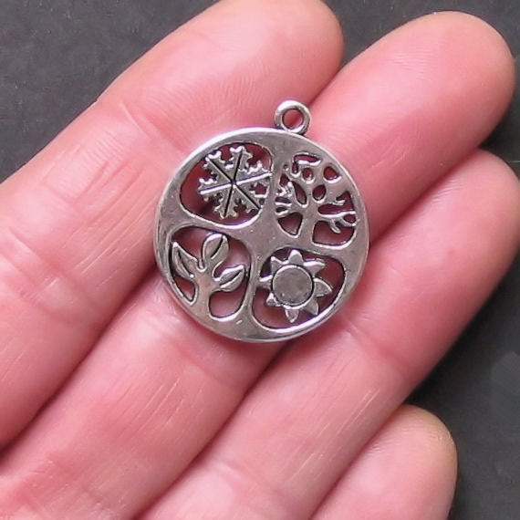 4 Four Seasons Antique Silver Tone Charms - SC795
