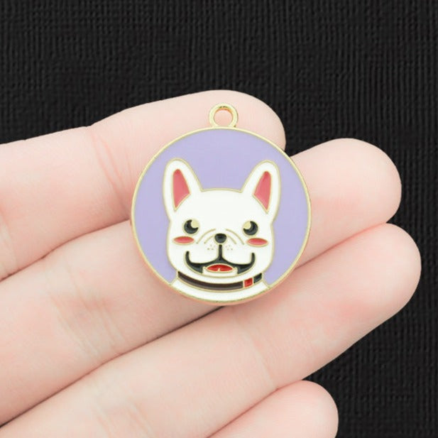 4 French Bulldog Gold Tone Enamel Charms - E1437