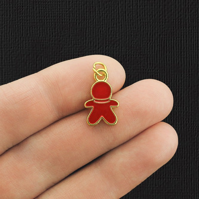 4 Gingerbread Gold Tone Enamel Charms with Inset Rhinestones - E931