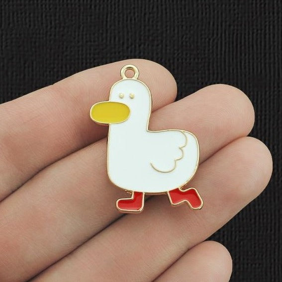 4 Goose Gold Tone Enamel Charms - E1124