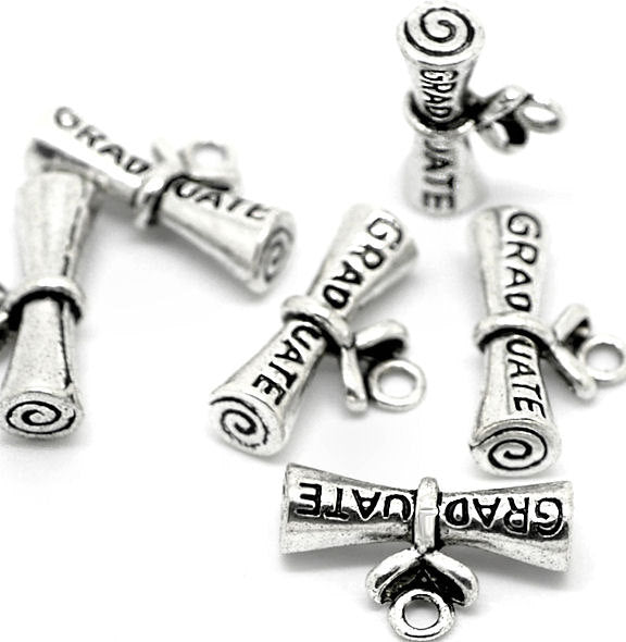4 Graduate  Diploma Antique Silver Tone Charms 3D - SC1911