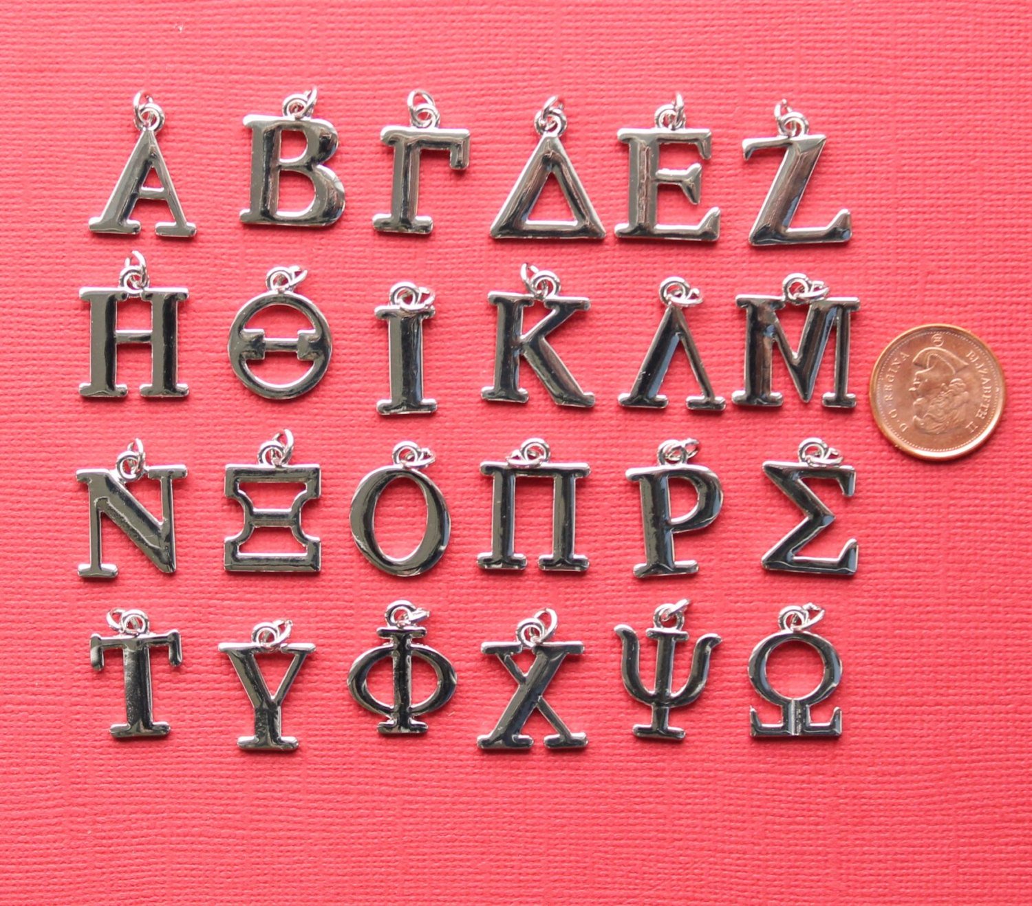 4 Greek Alphabet Letters Silver Tone Charms - Choose Your Letter