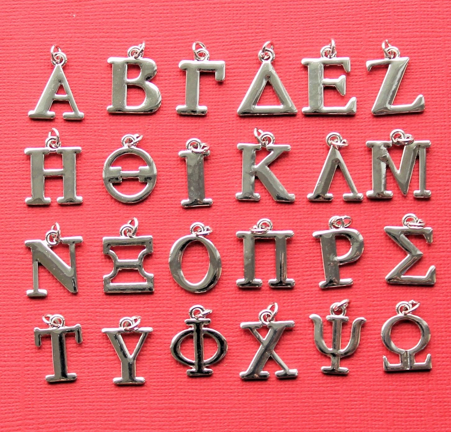 4 Greek Alphabet Letters Silver Tone Charms - Choose Your Letter