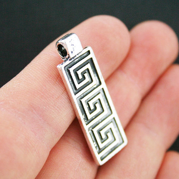 4 Greek Key Antique Silver Tone Charms - SC1113