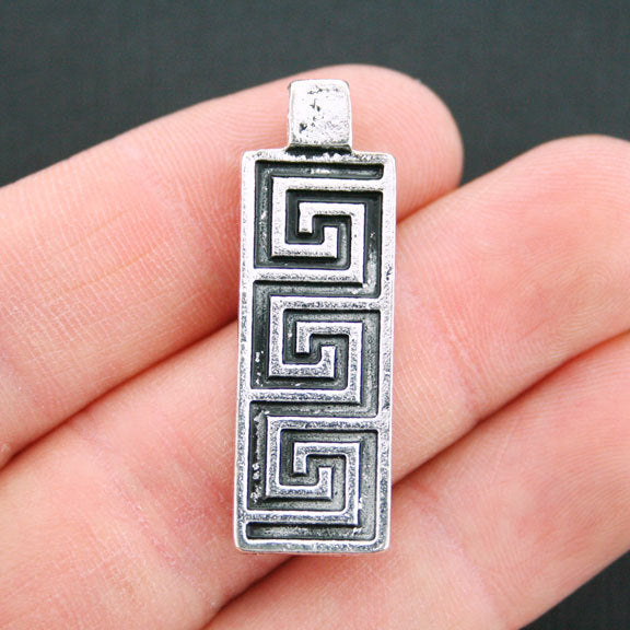 4 Greek Key Antique Silver Tone Charms - SC1113
