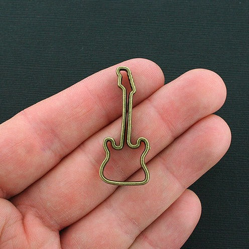 4 Guitar Connector Antique Bronze Tone Charms 2 Sided - BC1244
