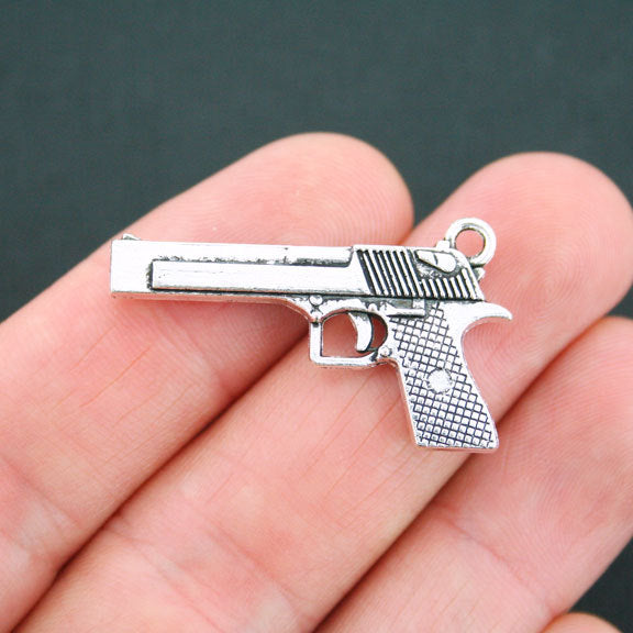 4 Gun Antique Silver Tone Charms 2 Sided - SC5090