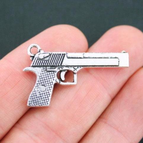 4 Gun Antique Silver Tone Charms 2 Sided - SC5090