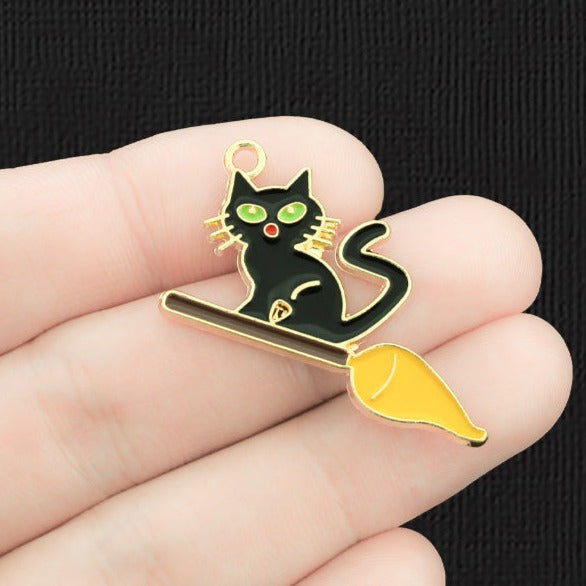 4 breloques en émail doré chat Halloween - E1447
