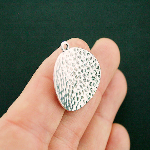 4 breloques argentées antiques cercle martelé 2 faces - SC6762