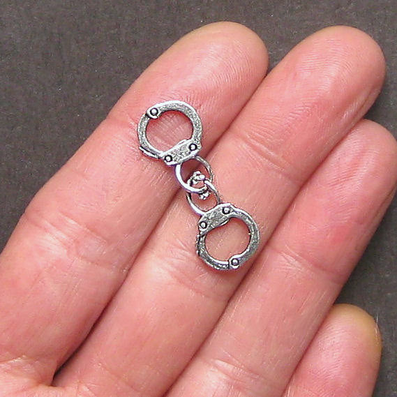 4 Handcuffs Antique Silver Tone Charms 3D - SC865