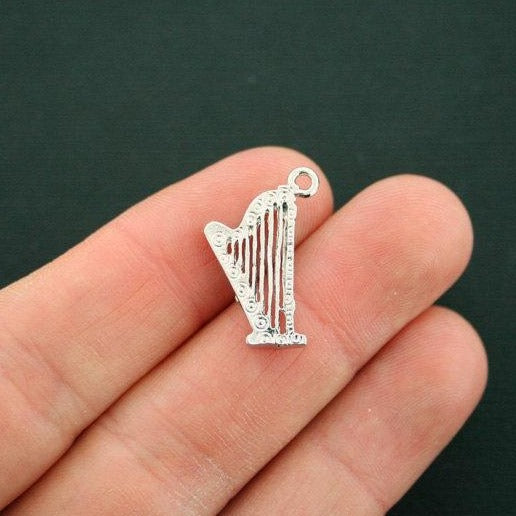 4 Harp Silver Tone Charms With Inset Rhinestones - SC6755