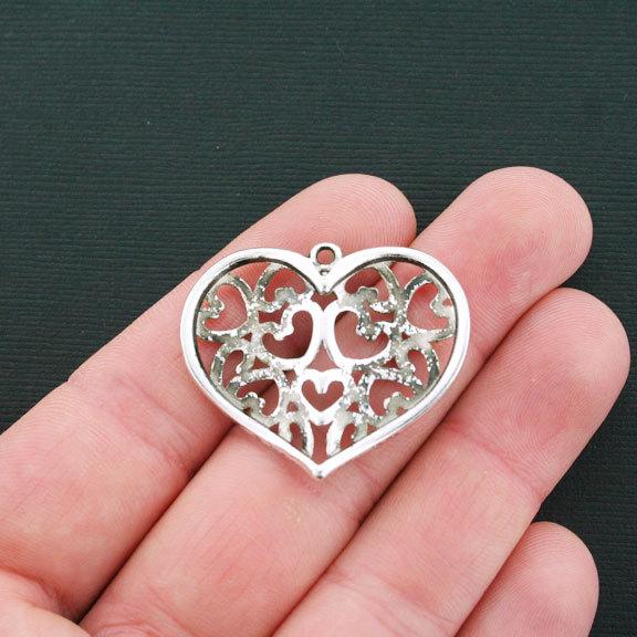 4 Heart Antique Silver Tone Charms - SC1588