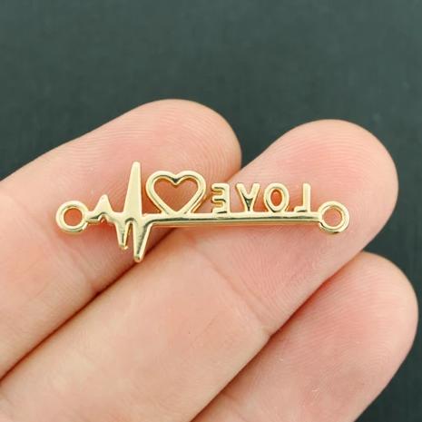 4 Heart Beat Connector Gold Tone Charms 2 Sided - GC1321