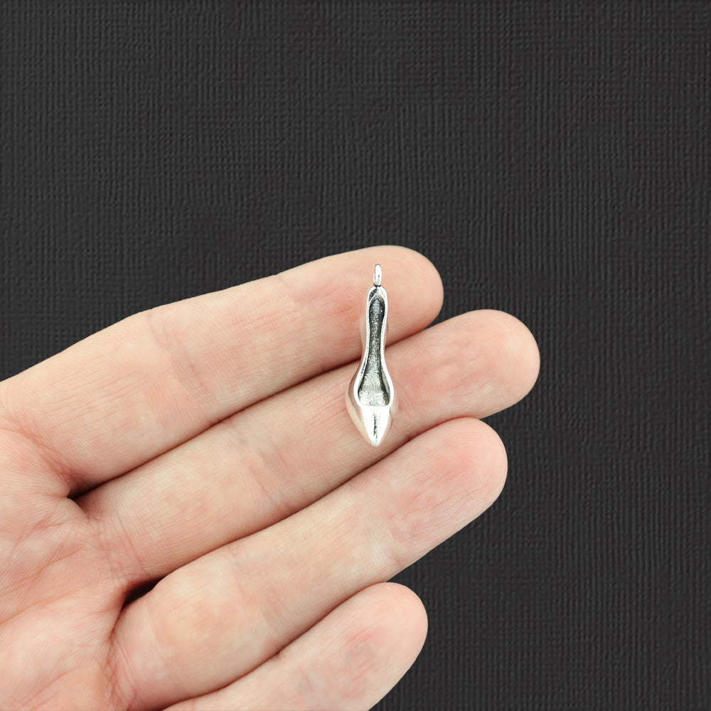 4 High Heel Shoe Antique Silver Tone Charms - SC7256